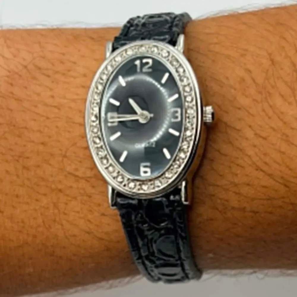 Silver & Black Crystal Watch
